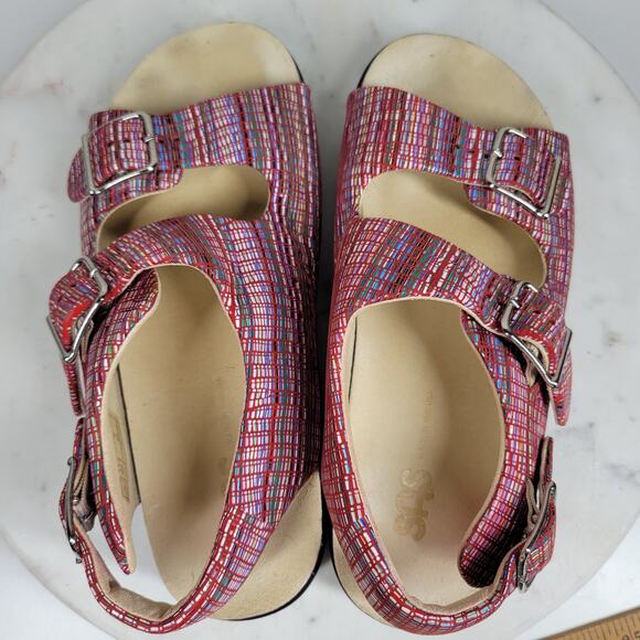 SAS Relaxed Rainbow Sandals Womens 7 Red Leather Open Toe Casual Slingback Strap - Picture 6 of 16